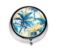 Round mini Pill Box WZYWHJ Beach Palm Trees Printing Small and Portable with partitions for Medicine Storage for Travel and Daily use