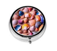 Round mini Pill Box WZYWHJ Beach Shells Pattern Small and Portable with partitions for Medicine Storage for Travel and Daily use