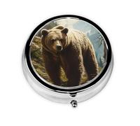 Round mini Pill Box WZYWHJ Bear in The Forest Prints Small and Portable with partitions for Medicine Storage for Travel and Daily use
