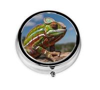 Round mini Pill Box WZYWHJ Beautiful Chameleon Pattern Small and Portable with partitions for Medicine Storage for Travel and Daily use