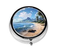 Round mini Pill Box WZYWHJ Beautiful Hawaii Beach Prints Small and Portable with partitions for Medicine Storage for Travel and Daily use