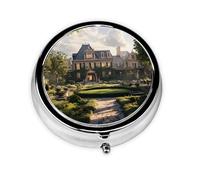 Round mini Pill Box WZYWHJ Beautiful Manor Pattern Small and Portable with partitions for Medicine Storage for Travel and Daily use