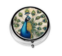 Round mini Pill Box WZYWHJ Beautiful Peacock Pattern Small and Portable with partitions for Medicine Storage for Travel and Daily use