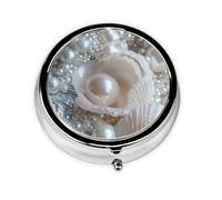 Round mini Pill Box WZYWHJ Beautiful Pearls Pattern Small and Portable with partitions for Medicine Storage for Travel and Daily use
