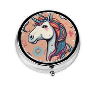 Round mini Pill Box WZYWHJ Beautiful Unicorn Pattern Small and Portable with partitions for Medicine Storage for Travel and Daily use