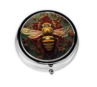Round mini Pill Box WZYWHJ bee Honeybee Picture Small and Portable with partitions for Medicine Storage for Travel and Daily use