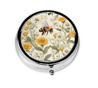 Round mini Pill Box WZYWHJ Bee Prints Small and Portable with partitions for Medicine Storage for Travel and Daily use
