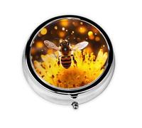 Round mini Pill Box WZYWHJ Bees in Flight Printing Small and Portable with partitions for Medicine Storage for Travel and Daily use