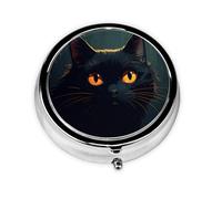 Round mini Pill Box WZYWHJ Black cat Head Printing Small and Portable with partitions for Medicine Storage for Travel and Daily use