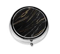 Round mini Pill Box WZYWHJ Black Gold Textured Marble Picture Small and Portable with partitions for Medicine Storage for Travel and Daily use
