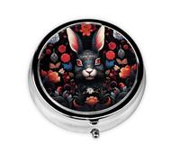 Round mini Pill Box WZYWHJ Black Rabbit's face Printing Small and Portable with partitions for Medicine Storage for Travel and Daily use