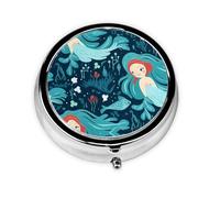 Round mini Pill Box WZYWHJ Blue Mermaid Printing Small and Portable with partitions for Medicine Storage for Travel and Daily use