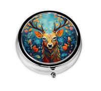 Round mini Pill Box WZYWHJ Blue Patterned Moose Printing Small and Portable with partitions for Medicine Storage for Travel and Daily use