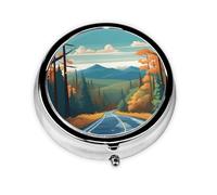 Round mini Pill Box WZYWHJ Blue Ridge Parkway Mountains Prints Small and Portable with partitions for Medicine Storage for Travel and Daily use
