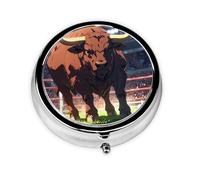 Round mini Pill Box WZYWHJ Brave Bull Prints Small and Portable with partitions for Medicine Storage for Travel and Daily use