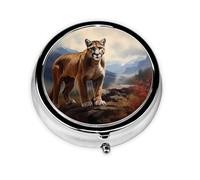 Round mini Pill Box WZYWHJ Brave Cougar Picture Small and Portable with partitions for Medicine Storage for Travel and Daily use