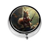 Round mini Pill Box WZYWHJ Brave Squirrel Picture Small and Portable with partitions for Medicine Storage for Travel and Daily use