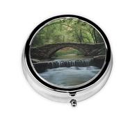 Round mini Pill Box WZYWHJ Bridge Over The River Pattern Small and Portable with partitions for Medicine Storage for Travel and Daily use