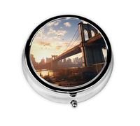 Round mini Pill Box WZYWHJ Brooklyn Bridge Printing Small and Portable with partitions for Medicine Storage for Travel and Daily use