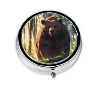 Round mini Pill Box WZYWHJ Brown Bear in The Forest Prints Small and Portable with partitions for Medicine Storage for Travel and Daily use
