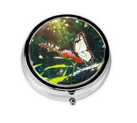 Round mini Pill Box WZYWHJ Butterfly Collecting Nectar Pattern Small and Portable with partitions for Medicine Storage for Travel and Daily use