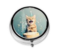 Round mini Pill Box WZYWHJ Cake Battle Cat Prints Small and Portable with partitions for Medicine Storage for Travel and Daily use
