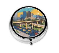 Round mini Pill Box WZYWHJ Cartoon Austin Texas Prints Small and Portable with partitions for Medicine Storage for Travel and Daily use