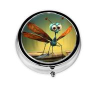 Round mini Pill Box WZYWHJ Cartoon Dragonfly Printing Small and Portable with partitions for Medicine Storage for Travel and Daily use