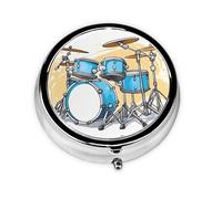 Round mini Pill Box WZYWHJ Cartoon Drummer Knock Pattern Small and Portable with partitions for Medicine Storage for Travel and Daily use