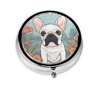 Round mini Pill Box WZYWHJ Cartoon French Bulldog Pattern Small and Portable with partitions for Medicine Storage for Travel and Daily use