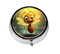 Round mini Pill Box WZYWHJ Cartoon Honey bee Picture Small and Portable with partitions for Medicine Storage for Travel and Daily use