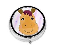 Round mini Pill Box WZYWHJ Cartoon Horse Head Printing Small and Portable with partitions for Medicine Storage for Travel and Daily use