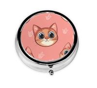 Round mini Pill Box WZYWHJ Cat Head Pattern Small and Portable with partitions for Medicine Storage for Travel and Daily use