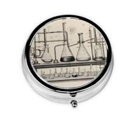 Round mini Pill Box WZYWHJ Chemistry Print Pattern Small and Portable with partitions for Medicine Storage for Travel and Daily use