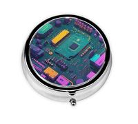 Round mini Pill Box WZYWHJ Circuit Board Python Prints Small and Portable with partitions for Medicine Storage for Travel and Daily use