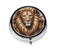 Round mini Pill Box WZYWHJ Classical Lion Head Prints Small and Portable with partitions for Medicine Storage for Travel and Daily use