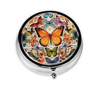 Round mini Pill Box WZYWHJ Color Butterfly Pattern Small and Portable with partitions for Medicine Storage for Travel and Daily use