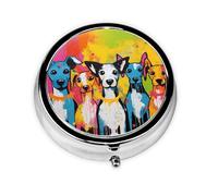 Round mini Pill Box WZYWHJ Colored Doodle Dog Picture Small and Portable with partitions for Medicine Storage for Travel and Daily use