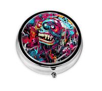 Round mini Pill Box WZYWHJ Colorful Avatar Picture Small and Portable with partitions for Medicine Storage for Travel and Daily use