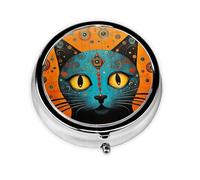 Round mini Pill Box WZYWHJ Colorful cat Head Picture Small and Portable with partitions for Medicine Storage for Travel and Daily use
