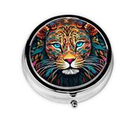 Round mini Pill Box WZYWHJ Colorful Leopard Head Picture Small and Portable with partitions for Medicine Storage for Travel and Daily use