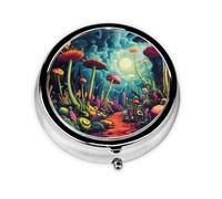 Round mini Pill Box WZYWHJ Colorful Venus Flytrap Pattern Small and Portable with partitions for Medicine Storage for Travel and Daily use