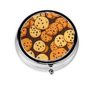 Round mini Pill Box WZYWHJ Cookies Food Chocolate chip Biscuits Picture Small and Portable with partitions for Medicine Storage for Travel and Daily use