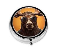 Round mini Pill Box WZYWHJ Cool Moose Prints Small and Portable with partitions for Medicine Storage for Travel and Daily use