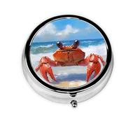 Round mini Pill Box WZYWHJ Crabs on The Beach Pattern Small and Portable with partitions for Medicine Storage for Travel and Daily use