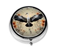 Round mini Pill Box WZYWHJ Cranes Showing Flight Pattern Small and Portable with partitions for Medicine Storage for Travel and Daily use