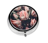 Round mini Pill Box WZYWHJ Crystal Pink Tulips Pattern Small and Portable with partitions for Medicine Storage for Travel and Daily use