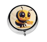 Round mini Pill Box WZYWHJ Cute bee Pattern Small and Portable with partitions for Medicine Storage for Travel and Daily use