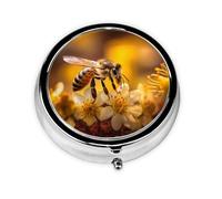 Round mini Pill Box WZYWHJ Cute Bee Pattern Small and Portable with partitions for Medicine Storage for Travel and Daily use