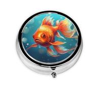 Round mini Pill Box WZYWHJ Cute Goldfish Printing Small and Portable with partitions for Medicine Storage for Travel and Daily use